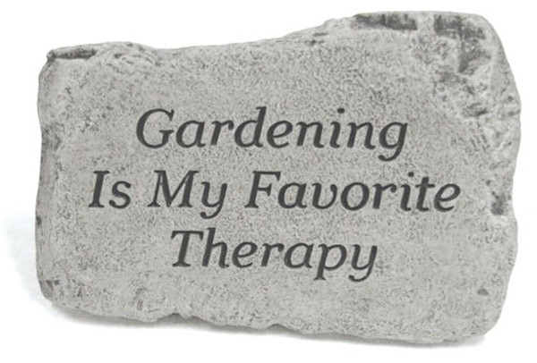 Gardening Is My Favorite Therapy Stone with it inscribed on rock